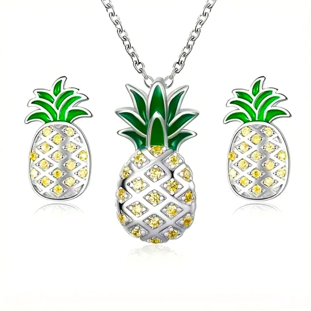 Pineapple ๐ Jewelry set Steel NEW - Picture 1 of 3